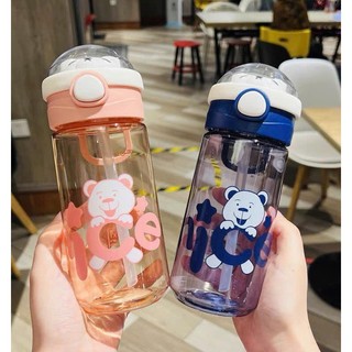  Bình Đựng Nước hình Gấu Dung Tích 650ml Chất Liệu Nhựa PC An Toàn Cho Bé Đi Học 