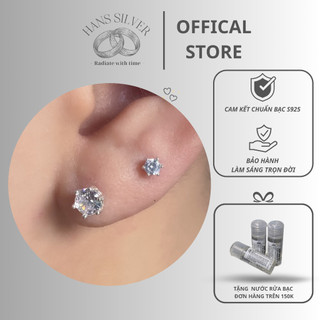  Khuyên tai hoa tai bạc S925 nam nữ nụ 6 chấu đá chủ to lấp lánh Hans Silver KTHA120129 