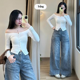 Áo Dài Tay Nút Cài Chất Thun Kiểu Trễ Vai Gợi Cảm & Thanh Lịch Maia 0923 P9K7