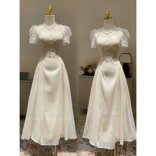  D343 Cabernet đầm dáng dài cổ vuông có tay phối ren sang chảnh 