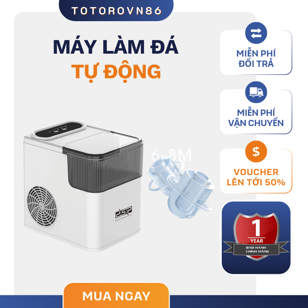 Máy làm đá viên tự động 6 phút/ lần, máy làm đá thông minh nhỏ gọn an toàn với sức khỏe, Tủ lạnh làm đá mini gia đình an