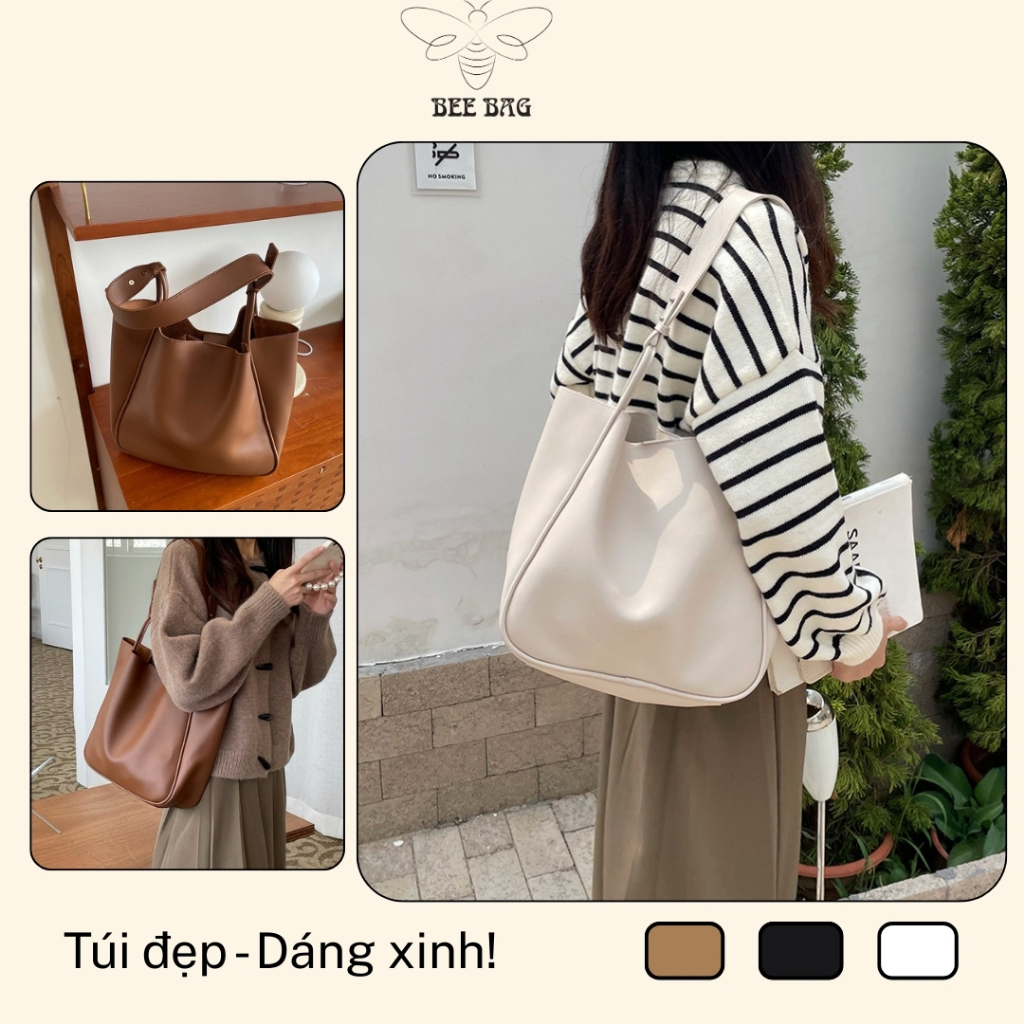 Bee Bag – Túi xách da PU cao cấp, Túi Tote phong cách Retro Hàn Quốc, đi học – đi làm, 3 màu thời tr