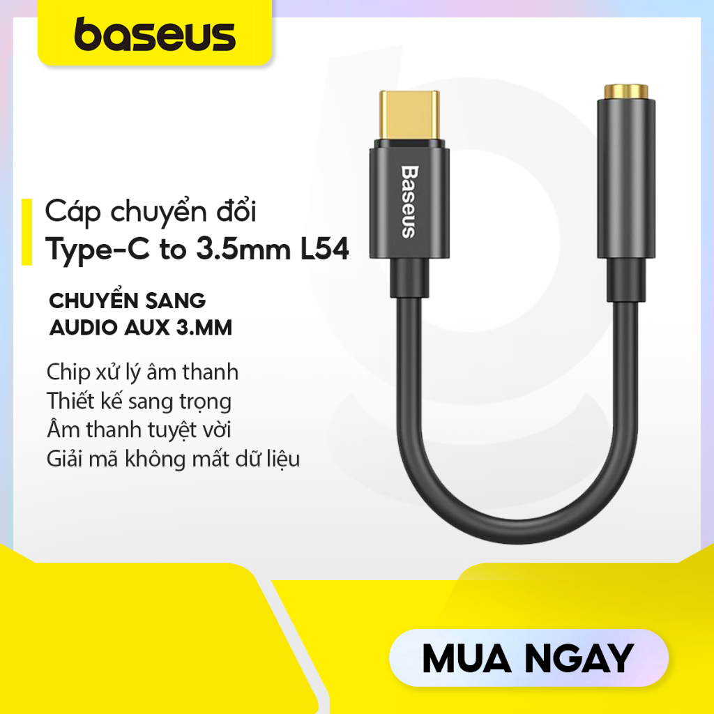 Cáp chuyển đổi Baseus L54 Type C sang audio DAC AUX 3.5mm - Màu đen - Chính hãng | BigBuy360 - bigbuy360.vn