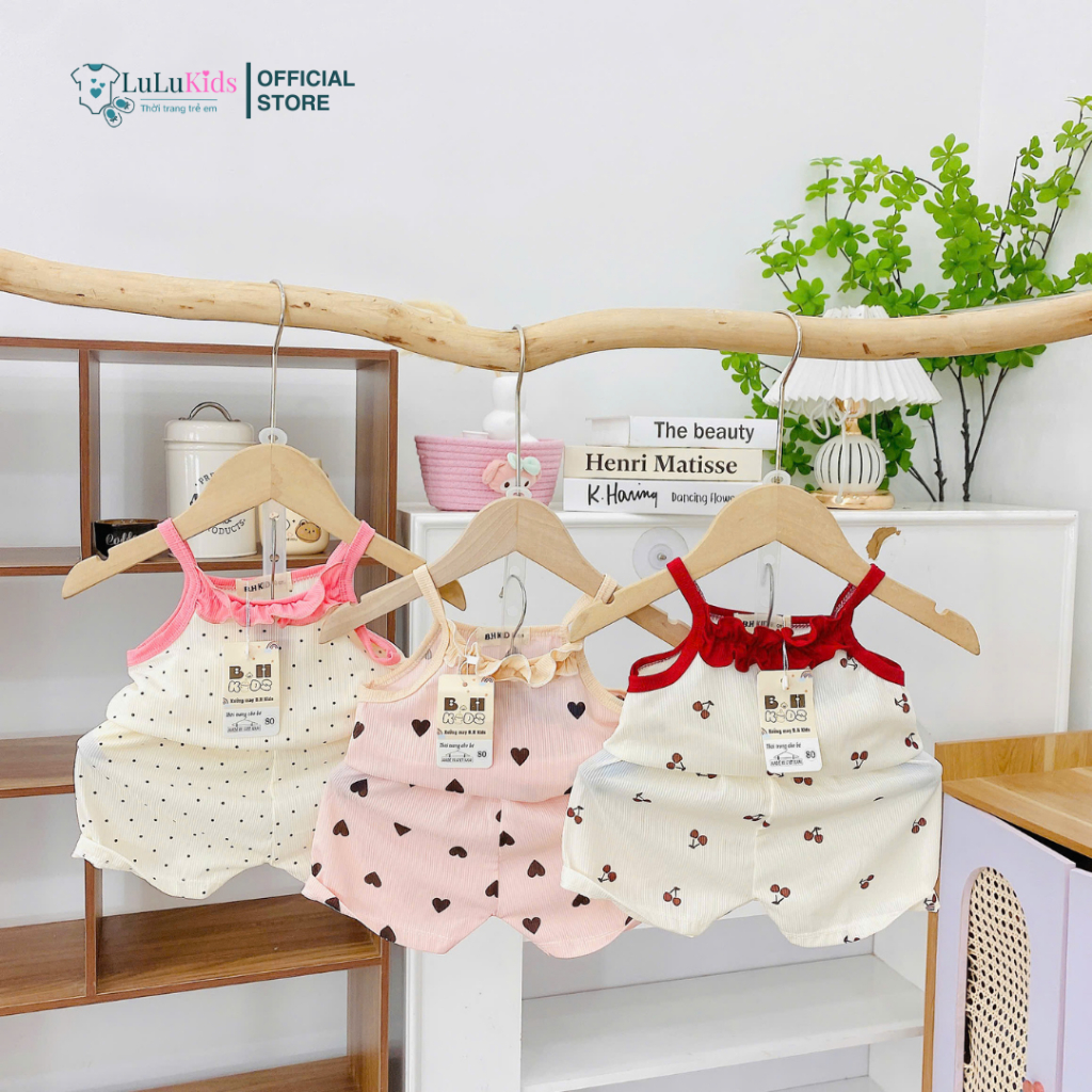 Bộ 2 Dây Cổ Bèo Nhún, Bộ Hai Dây Bé Gái Chất Len Tăm Lạnh, Siêu Mát Thấm Hút Mồ Hôi Cho Bé 6-16KG