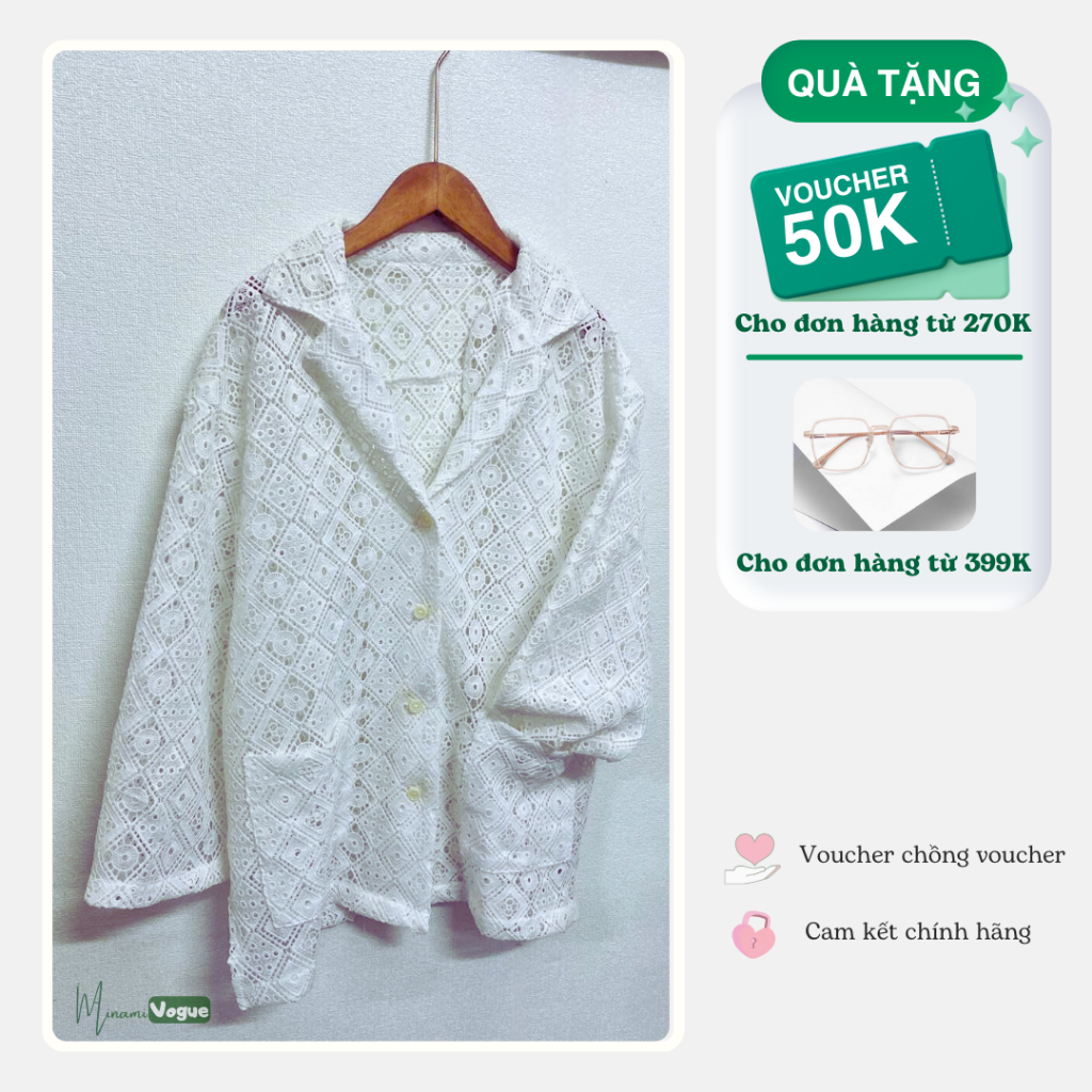 Áo khoác ren trắng form đứng phong cách nổi bật Minami Vogue