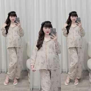  Bộ bầu - bộ sau sinh - BỘ DÀI ĐŨI NHĂN HÌNH CỔ PIZAMA - Nhiều Màu Áo Có Khoá Kéo & Quần Có Chun Rút Tùy Chỉnh 