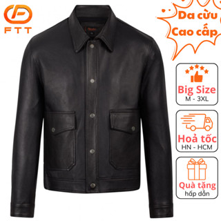 Áo khoác da cừu nam cổ bé túi hộp cao cấp FTT Leather Collar da thật bền bỉ không bong, tróc AD410
