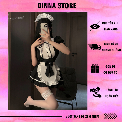 Maid ngắn hầu gái anime nhật bản bồi bàn xinh xắn sexy dễ thương kèm bờm và tất