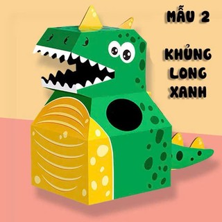 Đồ chơi trung thu đầu lân mini cho bé, đầu rồng đuôi dài nhiều màu sắc, đầu rồng bằng giấy DIY trang trí tết trung thu