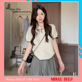 Áo Polo Len Nữ Cổ Sen Họa Tiết Sóng Nhẹ Phối Viền Hàng QC Minxu Shop POLO34