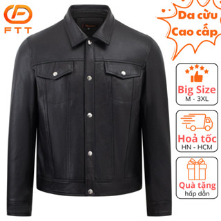 Áo khoác da cừu nam cổ bẻ túi ngực cao cấp FTT Leather chất liệu da cừu bền, không bong, tróc AD413C