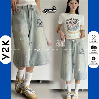   Deal mở bán  QUẦN Jean ngố lửng cho nữ thêu hình mèo Hello Kitty quần bò ngố cho nấm lùn size xxs xs 