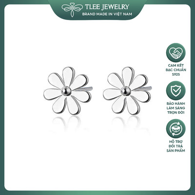 Khuyên tai bạc nữ TLEE cúc họa mi trơn xinh xắn, dịu dàng TLEE JEWELRY B0620