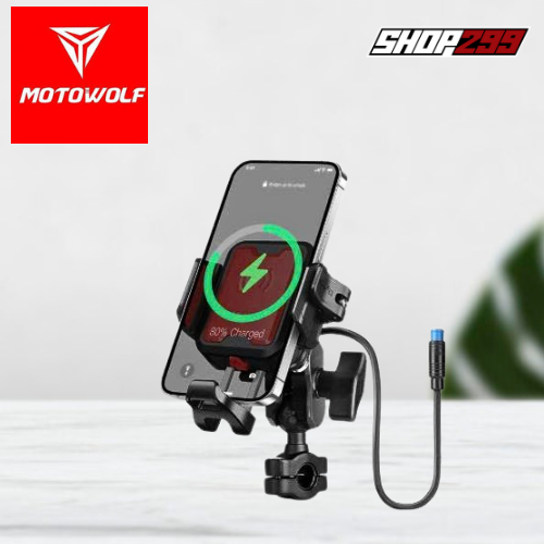 Giá Đỡ Điện Thoại Chống Rung MOTOWOLF MH1 Sạc Type C + Không Dây (Wireless) - Chân GPS
