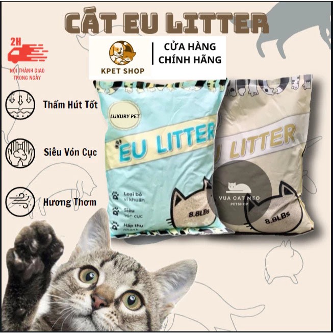 Cát EU LITTER Cát vệ sinh cho mèo siêu vón cát đất sét mùi cafe, bạc hà