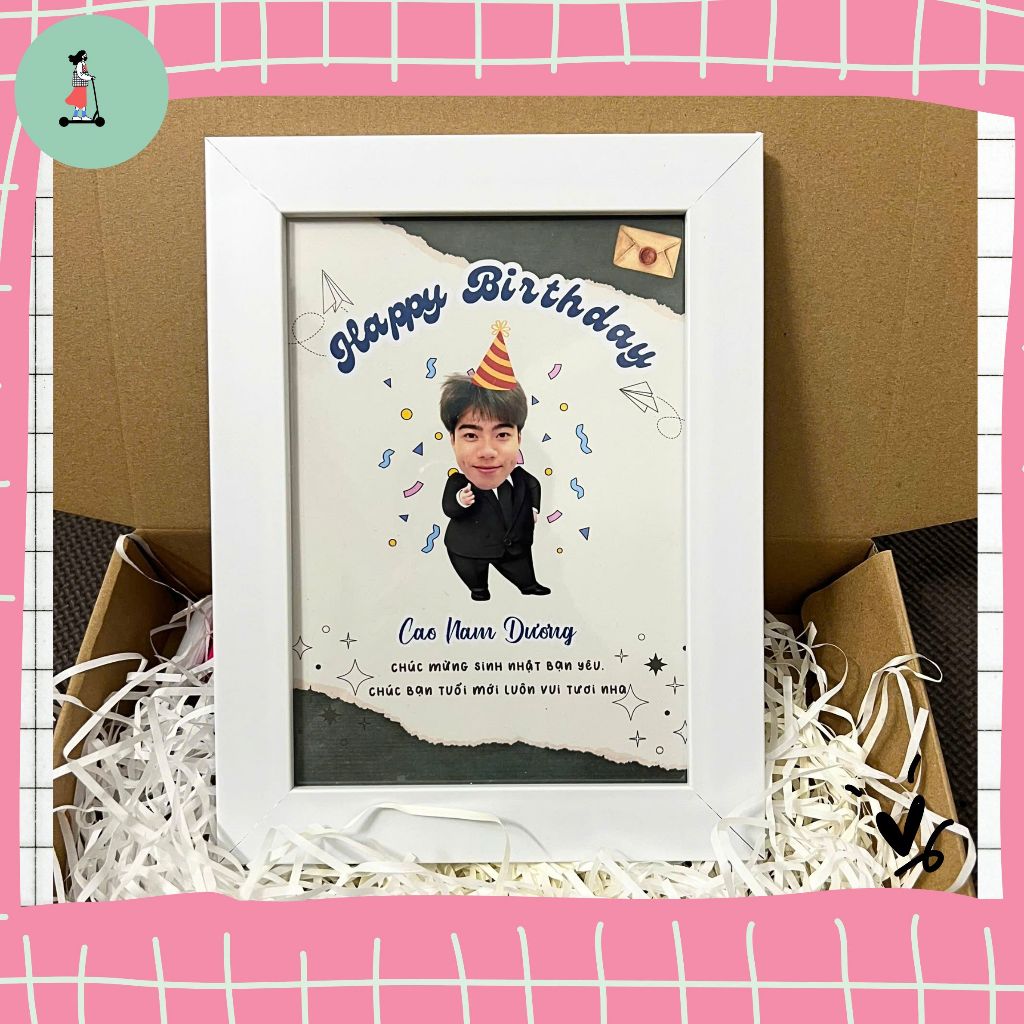 (Tặng Hộp+Rơm) Khung Ảnh Ghép Chibi Tặng Sinh Nhật Bạn Bè Người Thân - Khung Ảnh Ghép Chibi Theo Yêu