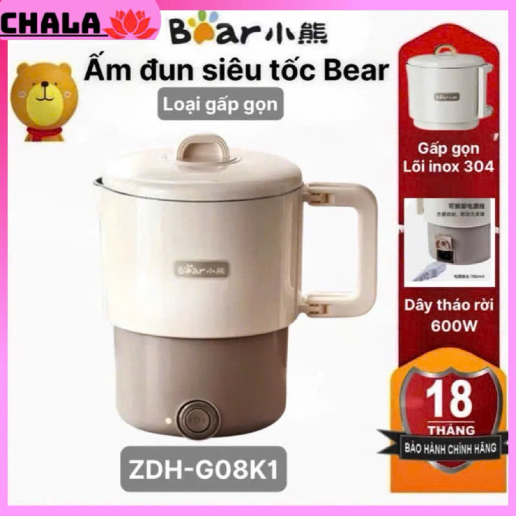 Ấm đun siêu tốc gấp gọn mini 0.8L Bear ZDH-G08K1 ấm siêu tốc gấp gọn đa năng – Bảo hành 18 tháng
