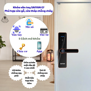 Khoá vân tay cửa gỗ SAIYANAI Model G7 - Khóa thông minh chỉ lắp cửa gỗ, cửa thép kt 265*65mm