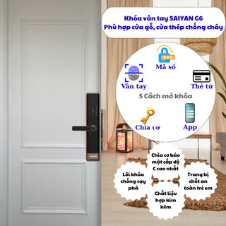  Khóa cửa thông minh cửa gỗ,cửa thép SAIYAN Model G6 Bảo hành 24 tháng lắp đặt tại nhà toàn quốc 