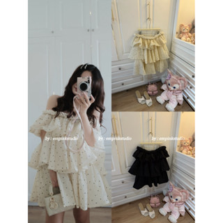 EMPINK/ Váy Trễ Vai Xòe Tầng Chấm Bi Hàng Loại 1 - ẢNH THẬT