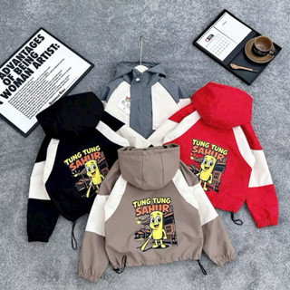  Áo khoác gió cho bé trai gái  8-38kg  in hình 3D TungTung Sahur vải mềm mịn chống nước giữ ấm tốt 