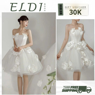  váy trắng đầm dự tiệc cô dâu đi bàn dáng ngắn tùng lưới xòe đính hoa tiểu thư Deli 