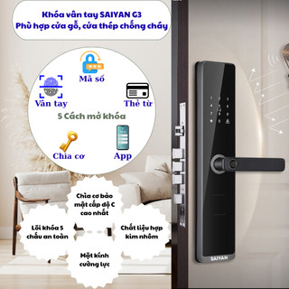  Khóa thông minh vân tay SAIYAN Model G3 lắp đặt cho cửa chung cư,cửa gỗ,cửa thép,cửa chung cư 