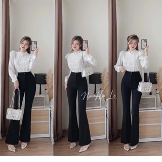  Quần Tây Nữ Ống Loe Lưng Cao 1 Cúc Vải Tuyết Mưa Vintex M8004 