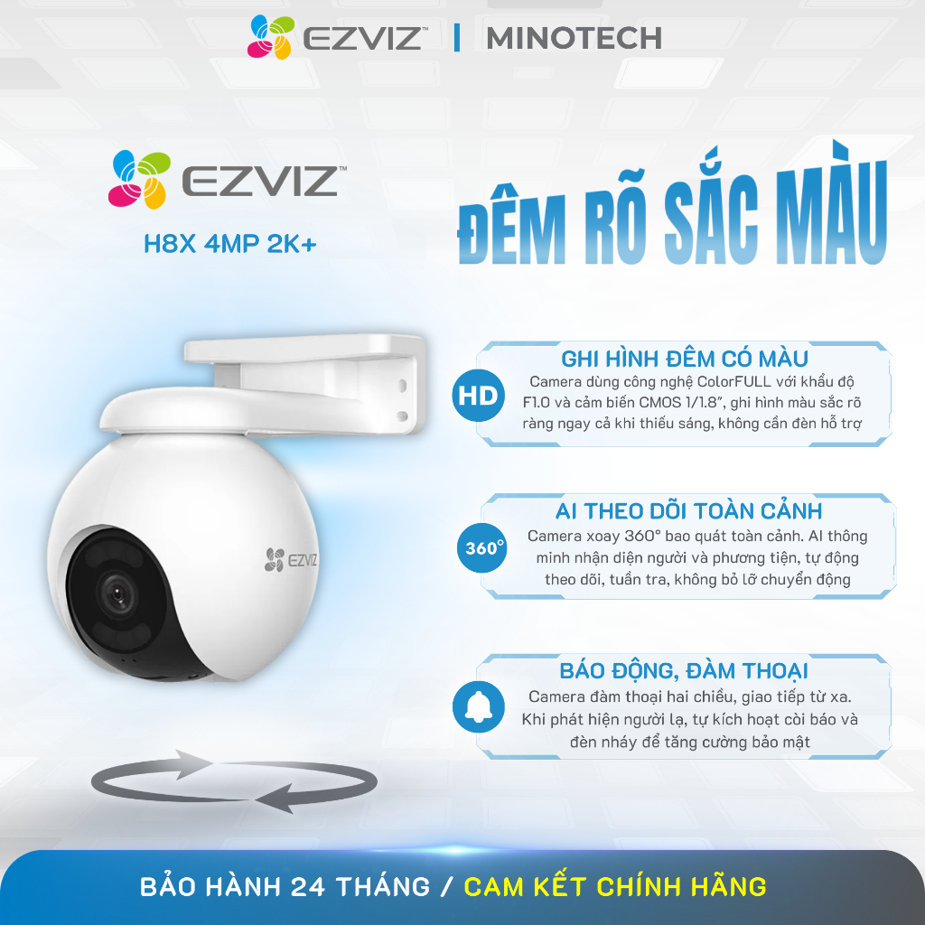 Camera EZVIZ H8x 4MP 2K+ – Quay Quét 360°, AI Thông Minh, Theo Dõi Zoom Theo Chuyển Động