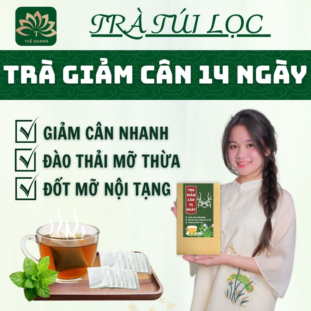 Trà giảm cân 14 ngày - Tuệ Quang - Trà detox giảm cân nhanh, giảm cân cấp tốc an toàn - Hộp 50 lọc