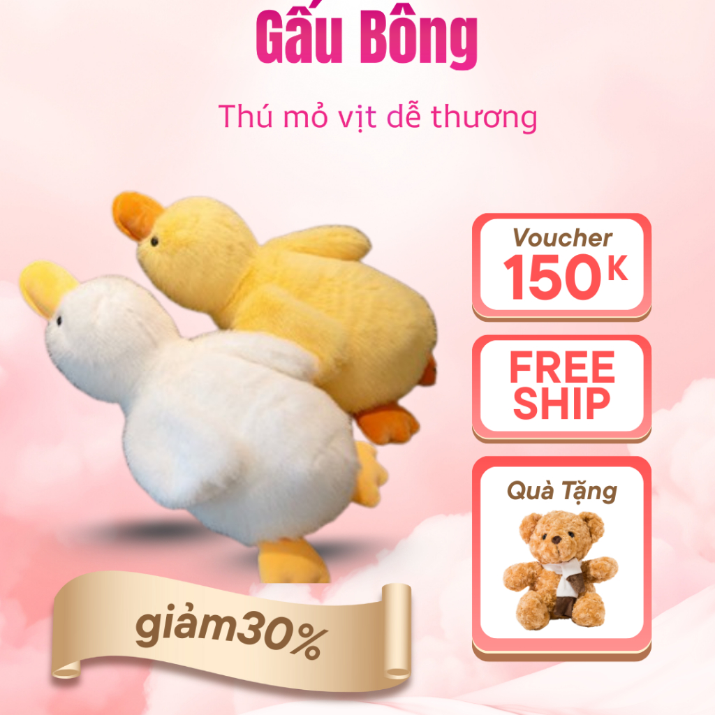 Gấu bông vịt con size 45cm mẫu mới, vải lông kim chồn,lông thỏ và gòn trắng cao cấp