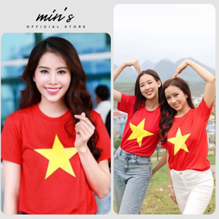 Áo Thun Unisex Nam Nữ Màu Đỏ Sao Vàng Cực Hot, Áo Phông Form Rộng Tay Lỡ Vải Cotton 2 Chiều Cao Cấp