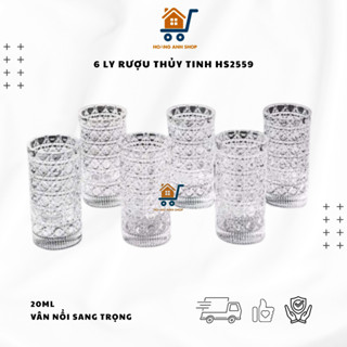  Set 6 Ly Rượu Thủy Tinh ZN-06 Vân Nổi 20ml Cao Cấp Ly Uống Rượu Mini Sang Trọng 