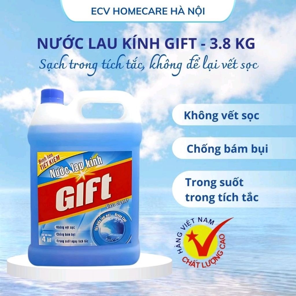 Nước Lau Kính Gift 3.8kg – Không Vệt Sọc, Sạch Bóng, Khử Mùi, Hương Thơm Dễ Chịu, Siêu Tiết Kiệm