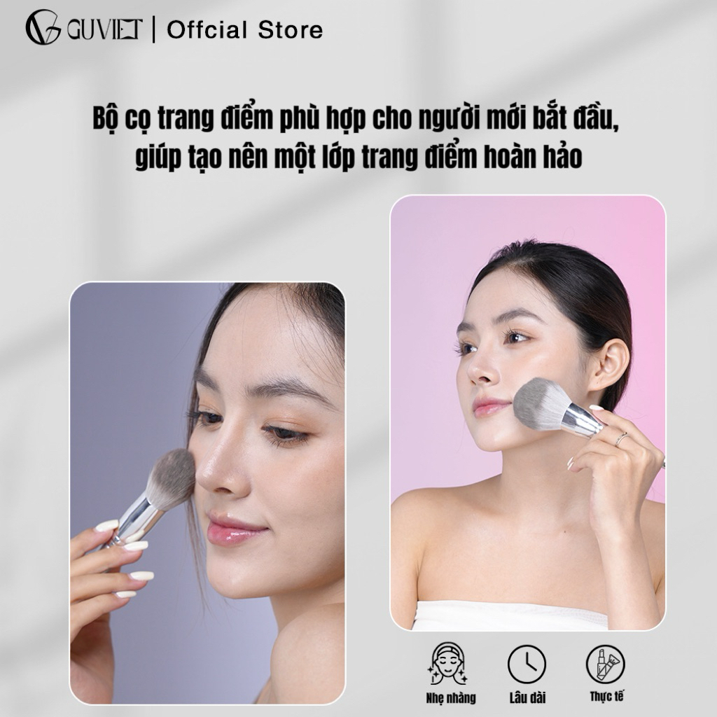 Bộ cọ trang điểm cá nhân GUVIET set 14 cây màu xám bạc có bao da (cốc) | BigBuy360 - bigbuy360.vn