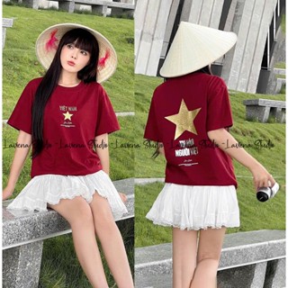 [Hoả Tốc HN 1h] Áo Thun Tự Hào Người Việt Nam Kim Tuyến LAVIENA Cổ Tròn Form Rộng Tay Lỡ Chất Vải Cotton 270GSM Cao Cấp