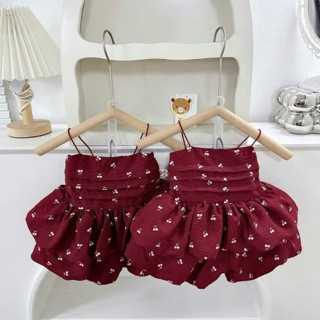 ( 2 dây lưng chun)Set đồ bộ 2 dây bé gái phối quần bí – Cotton Hàn mềm mát, thấm hút tốt, size 5kg–14kg