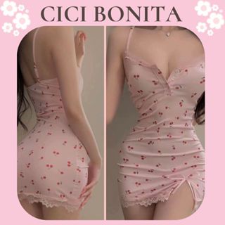 [Loại đẹp] Váy Ngủ Body Sexy - Đầm Ngủ Thun 2 Dây Phối Ren Họa Tiết Cherry Ngọt Ngào CV151 CICI BONITA HCM
