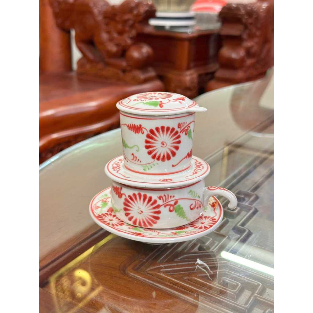 phin cafe bằng sứ, bộ phin pha cafe, phin đẹp pha cafe ngon, phin cafe sứ Bát Tràng vẽ thủ công