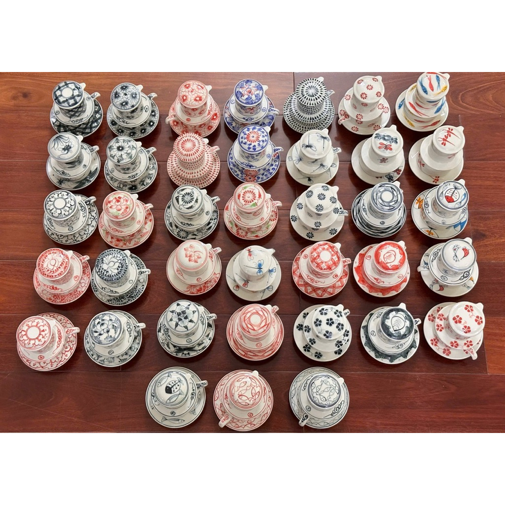 phin cafe bằng sứ, bộ phin pha cafe, phin đẹp pha cafe ngon, phin cafe sứ Bát Tràng vẽ thủ công