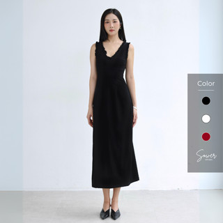 Đầm dài maxi chữ A sát nách Linen thun phối bèo cổ V Sower