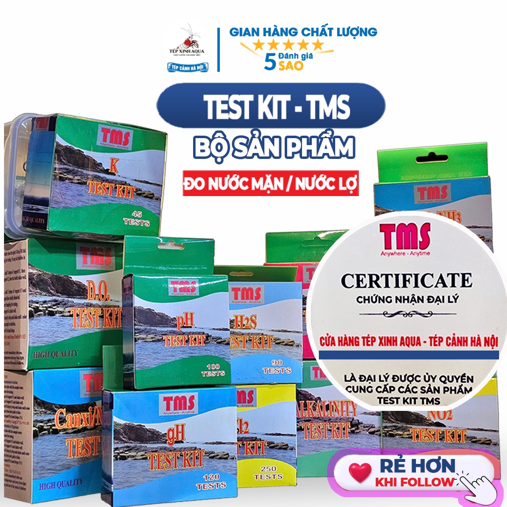 TMS Bộ Test Nước Đo GH, Cl₂, pH, kH, NO2, NO3, NH4/NH3, Ca, Mg, Fe, PO4,H2S Thủy Sinh và Hải Sản