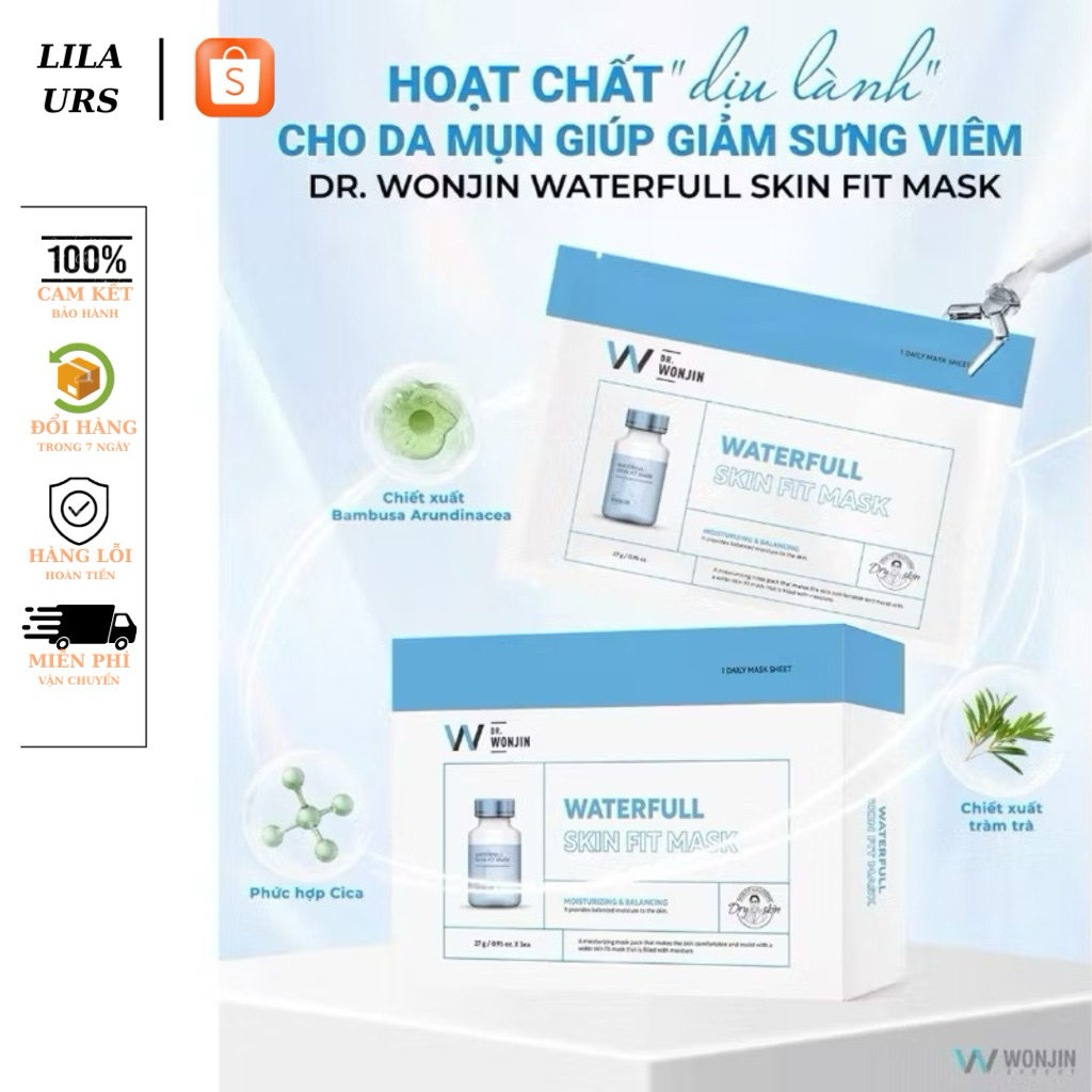 Hộp Mặt Nạ Giúp Giảm Sưng Viêm Mụn WonJin Waterfull Skin Fit Mask 27g [1 Hộp 5 Mask]