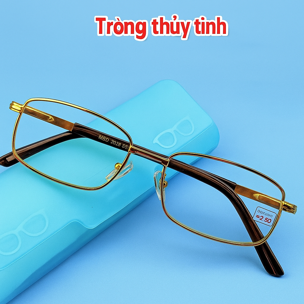 Kính đọc sách, kính viễn thị thủy tinh Dành cho người lớn tuổi  Gọng thép chống gỉ bền chắc -Tặng hộp + khăn lau