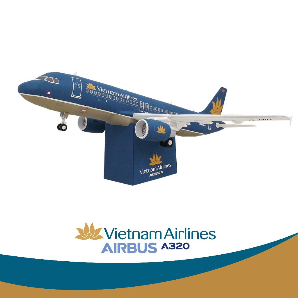 Mô Hình Giấy Máy Bay Thương Mại Airbus A320 Vietnam Airlines