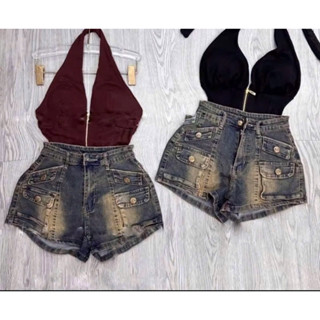  PHUONGSITO : Quần short đùi jean nữ quần bò lưng cao 4 túi co dãn 8138 