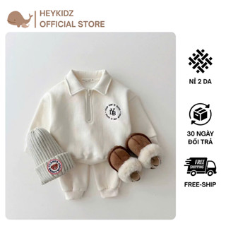  Bộ Nỉ Cho Bé Trai Bé Gái Heykidz Cổ Polo PhốI Khóa Kéo Bộ Dài Tay Bé Trai Bé Gái Basic MặC Thu Đông ẤM Áp HB96 