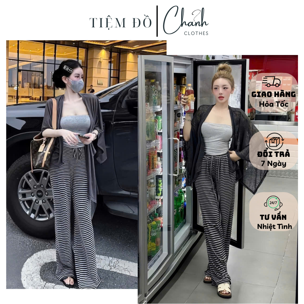 Set 3 Món Áo Ống Mix Quần Ống Rộng Kèm Khăn Choàng Phong Cách Tỷ Tỷ Douyin Sang Chảnh Tôn Dáng