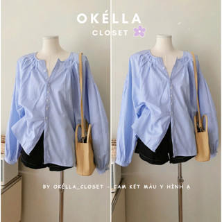  Áo Sơ Mi Kiểu Babydoll Dài Tay Bồng Cổ Tròn Xếp Ly Áo Kiểu Đi Học Đi Làm Okélla 
