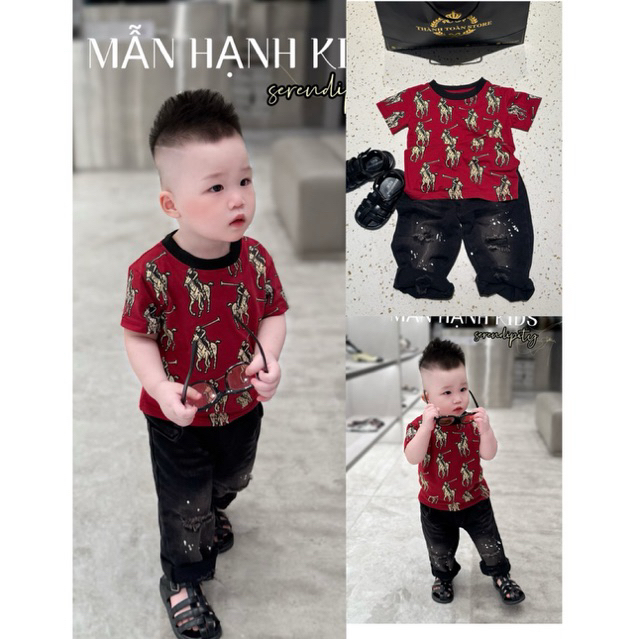  Set bộ quần áo boy phố áo phông ngựa đỏ quần bò  cho các bé trai cực chất   MH - KIDS   